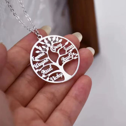 Customized Tree of Life Name Necklace Personalized Stainless Steel Pendant Collar Mother, Child, Family Member Names